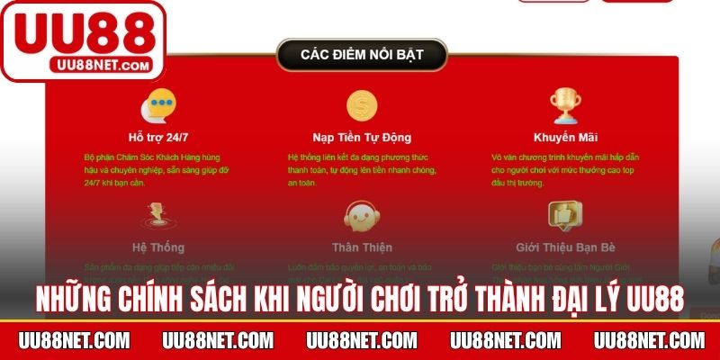 Những chính sách khi người chơi trở thành đại lý UU88